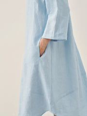 100% Linen Midi Dress with Bateau Neck and A-Line Silhouette – Elegant and Comfortable