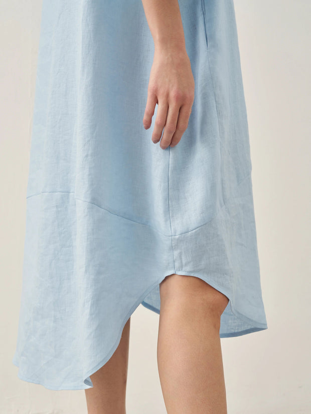 100% Linen Midi Dress with Bateau Neck and A-Line Silhouette – Elegant and Comfortable