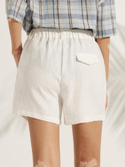 100% Linen Pleated Shorts for Women – Relaxed Fit with Front Button Closure