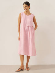 100% Linen Sleeveless Midi Dress with Accordion Pleats and Pockets – Elegant Women's Summer Dress