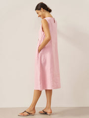 100% Linen Sleeveless Midi Dress with Accordion Pleats and Pockets – Elegant Women's Summer Dress