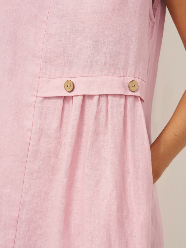 100% Linen Sleeveless Midi Dress with Accordion Pleats and Pockets – Elegant Women's Summer Dress