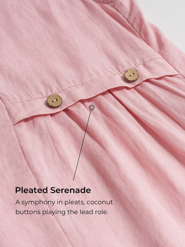 100% Linen Sleeveless Midi Dress with Accordion Pleats and Pockets – Elegant Women's Summer Dress