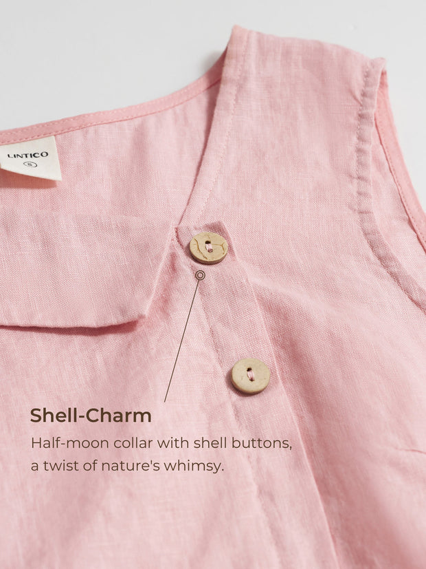 100% Linen Sleeveless Women's Top with Crescent Collar and Asymmetric Placket - Eco-Friendly Blouse for Women