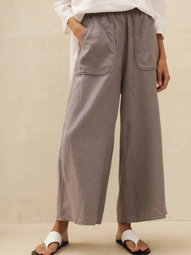 100% Linen Wide Leg Pants with Pockets – Comfortable Cropped Design