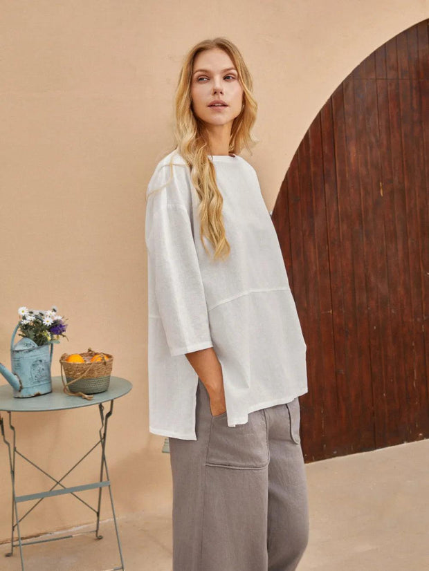 100% Linen Wide Leg Pants with Pockets – Comfortable Cropped Design