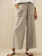 100% Linen Wide Leg Pants with Pockets – Comfortable Cropped Design