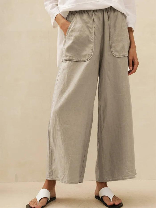 100% Linen Wide Leg Pants with Pockets – Comfortable Cropped Design