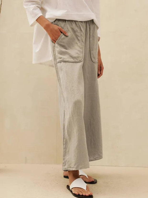 100% Linen Wide Leg Pants with Pockets – Comfortable Cropped Design
