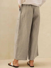 100% Linen Wide Leg Pants with Pockets – Comfortable Cropped Design