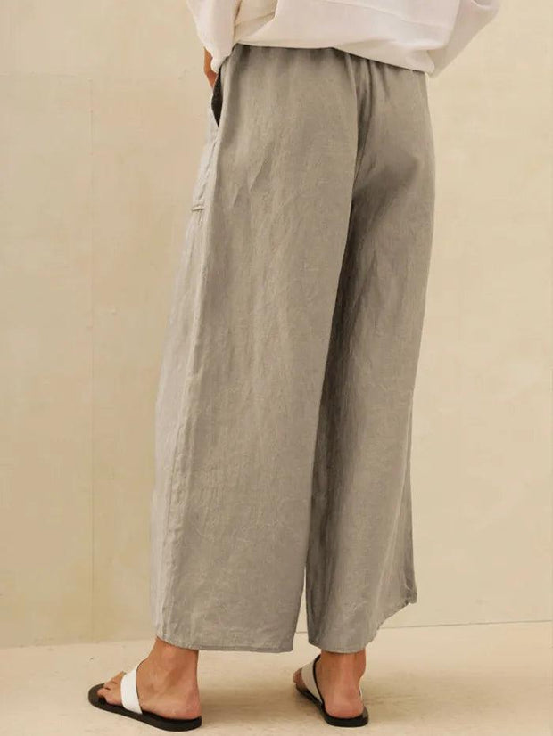 100% Linen Wide Leg Pants with Pockets – Comfortable Cropped Design