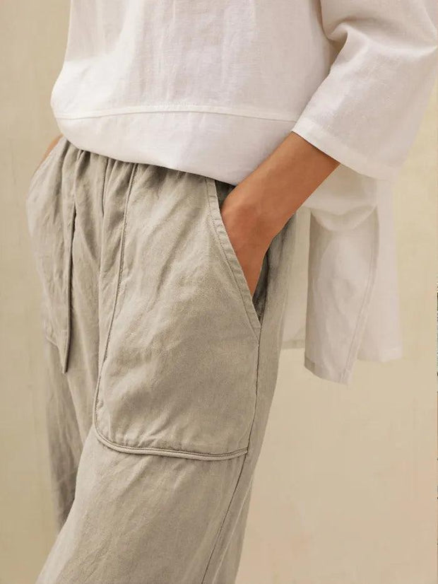100% Linen Wide Leg Pants with Pockets – Comfortable Cropped Design