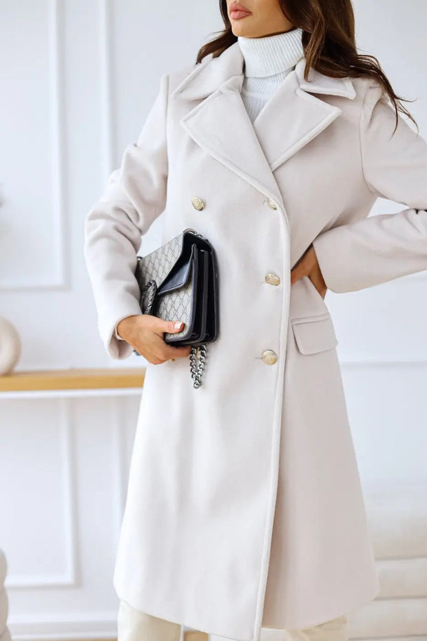 AURELIA – Long Wool Coat with Double Breasted Buttoning, Classic Elegance and Timeless Sophistication-Cramta
