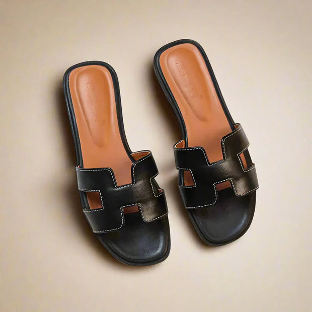 H Women's Sandals - Elegant Summer Mules Made of Comfortable PU Leather-Cramta