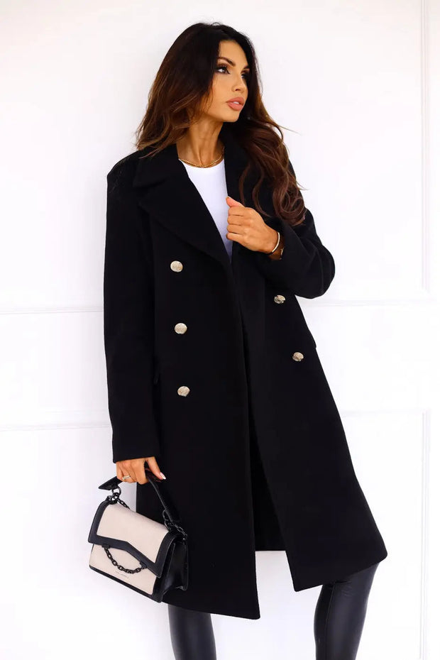 AURELIA – Long Wool Coat with Double Breasted Buttoning, Classic Elegance and Timeless Sophistication-Cramta