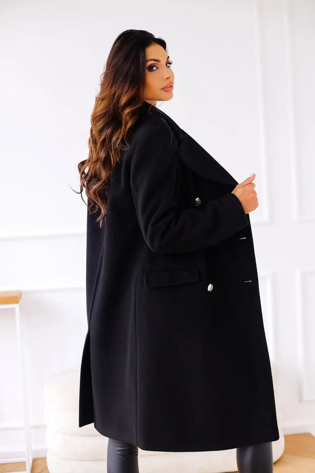 AURELIA – Long Wool Coat with Double Breasted Buttoning, Classic Elegance and Timeless Sophistication-Cramta