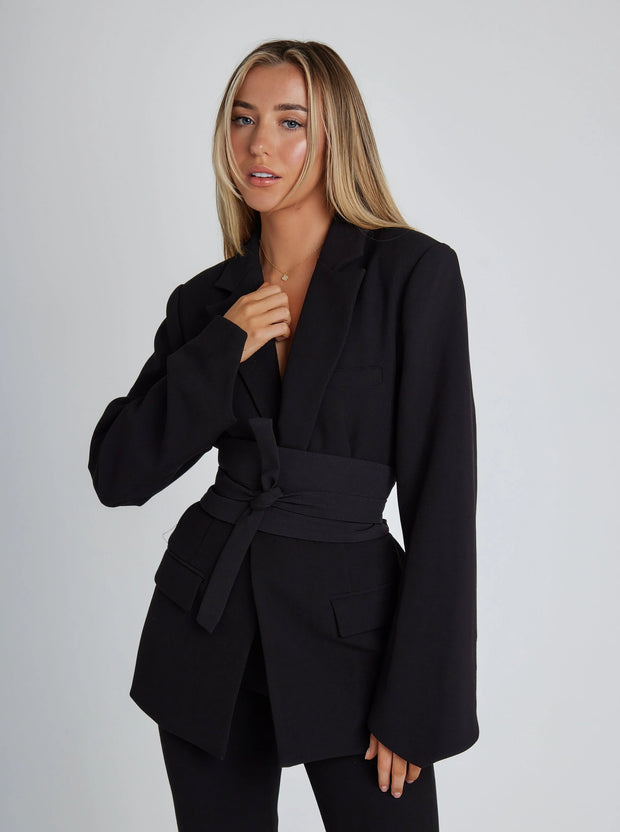 Slim Fit Women's Blazer with Belt – Elegant Chic and Versatile Style for All Occasions-Cramta