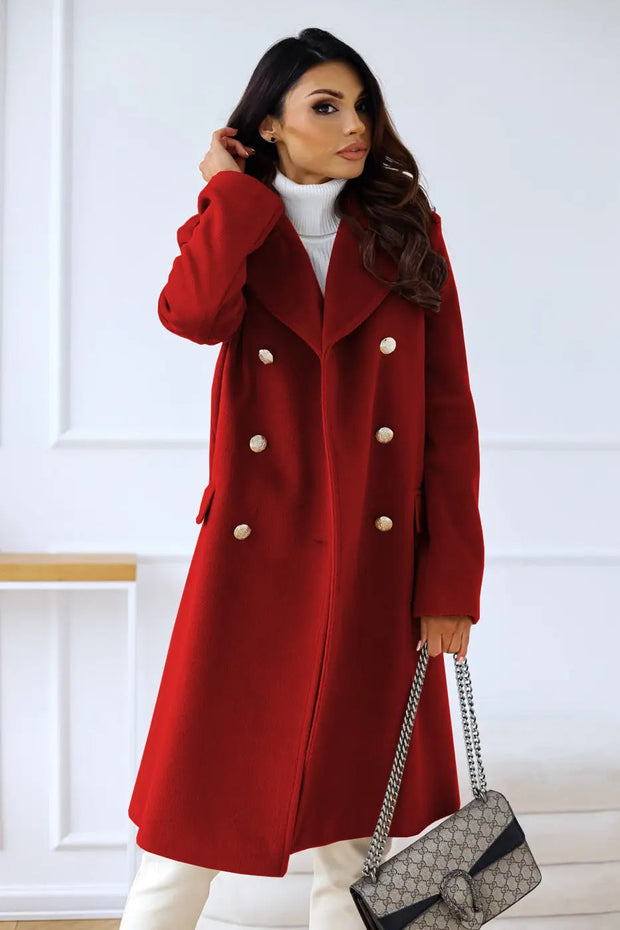 AURELIA – Long Wool Coat with Double Breasted Buttoning, Classic Elegance and Timeless Sophistication-Cramta