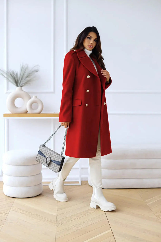 AURELIA – Long Wool Coat with Double Breasted Buttoning, Classic Elegance and Timeless Sophistication-Cramta