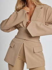 Slim Fit Women's Blazer with Belt – Elegant Chic and Versatile Style for All Occasions-Cramta