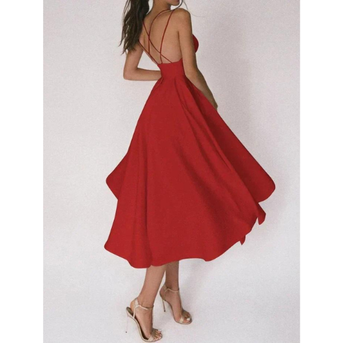 Mandy Midi Dress - Chic and Comfortable with Backless and V-Neck for an Elegant Look-Cramta