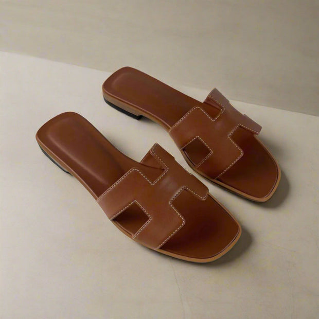 H Women's Sandals - Elegant Summer Mules Made of Comfortable PU Leather-Cramta