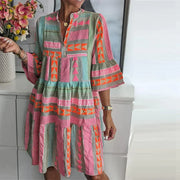 Mabel Long Dress – Elegant with V-Neck and Exclusive Pattern-Cramta