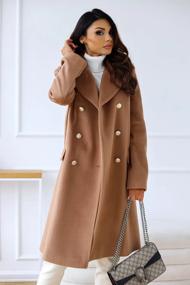 AURELIA – Long Wool Coat with Double Breasted Buttoning, Classic Elegance and Timeless Sophistication-Cramta