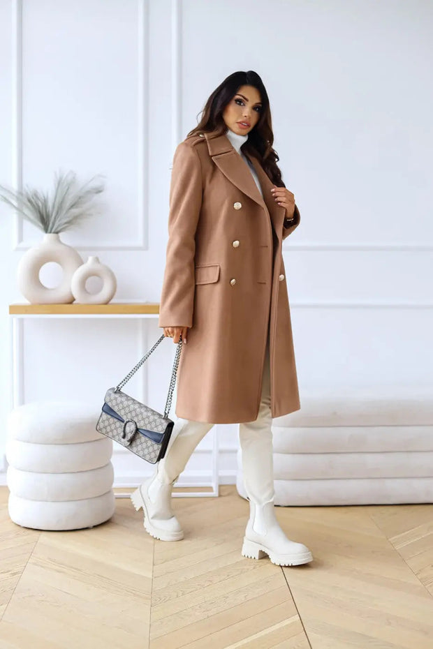 AURELIA – Long Wool Coat with Double Breasted Buttoning, Classic Elegance and Timeless Sophistication-Cramta