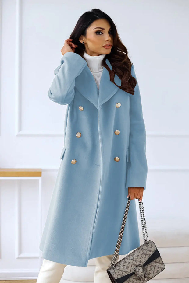 AURELIA – Long Wool Coat with Double Breasted Buttoning, Classic Elegance and Timeless Sophistication-Cramta