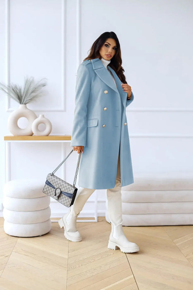 AURELIA – Long Wool Coat with Double Breasted Buttoning, Classic Elegance and Timeless Sophistication-Cramta