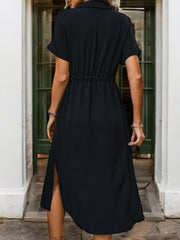 Elisa Midi Dress with Buttons and Side Slit - Elegant and Casual Style-Cramta