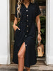 Elisa Midi Dress with Buttons and Side Slit - Elegant and Casual Style-Cramta