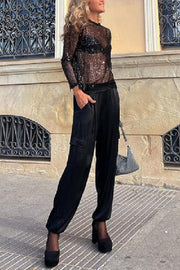 BellaModa Sequined Blouse - Add a Touch of Sparkling Elegance to Your Evenings-Cramta