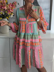 Mabel Long Dress – Elegant with V-Neck and Exclusive Pattern-Cramta