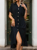 Elisa Midi Dress with Buttons and Side Slit - Elegant and Casual Style-Cramta
