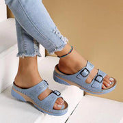 Adjustable Orthopedic Leather Sandals for Women with Arch Support – Breathable Comfort and Low Heel-Cramta