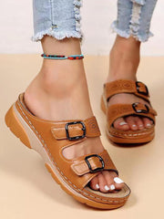 Adjustable Orthopedic Leather Sandals for Women with Arch Support – Breathable Comfort and Low Heel-Cramta