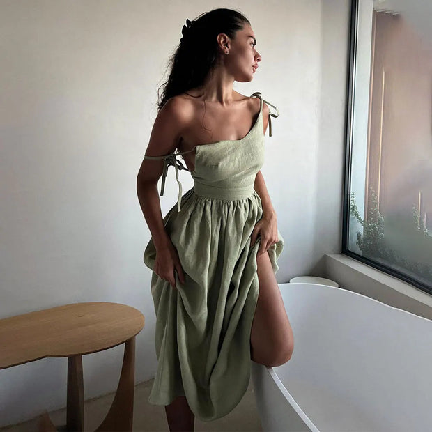 Backless Cotton Dress with Gentle Machine Wash – Comfortable and Stylish-Cramta