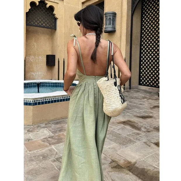 Backless Cotton Dress with Gentle Machine Wash – Comfortable and Stylish-Cramta