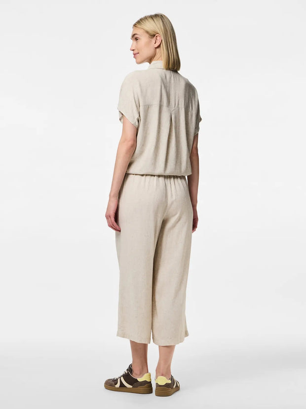 Beige Linen Tie Blouse for Women – Lightweight Summer Top, Easy to Iron and Versatile Style