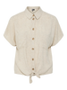 Beige Linen Tie Blouse for Women – Lightweight Summer Top, Easy to Iron and Versatile Style