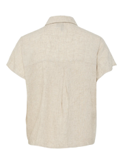 Beige Linen Tie Blouse for Women – Lightweight Summer Top, Easy to Iron and Versatile Style