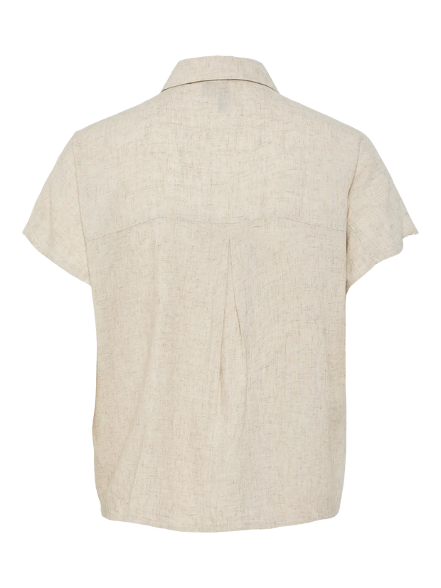 Beige Linen Tie Blouse for Women – Lightweight Summer Top, Easy to Iron and Versatile Style