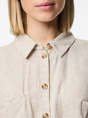Beige Linen Tie Blouse for Women – Lightweight Summer Top, Easy to Iron and Versatile Style