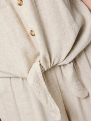 Beige Linen Tie Blouse for Women – Lightweight Summer Top, Easy to Iron and Versatile Style
