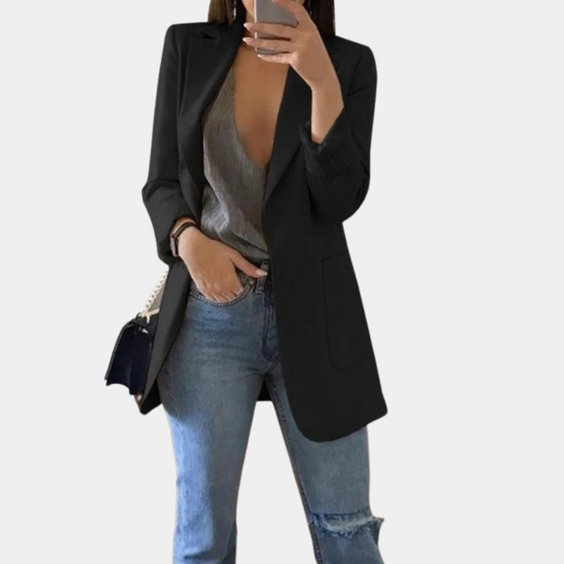Black Blazer for Women - Tailored Office and Evening Wear, Elegant Polyester Blend, Structured Silhouette, Comfortable Fit