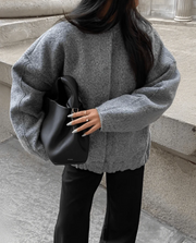 Black Wool Coat for Women, Oversized Wool Blend Jacket with Dropped Shoulders, Warm Winter Outerwear