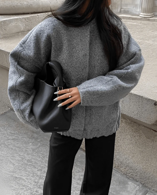 Black Wool Coat for Women, Oversized Wool Blend Jacket with Dropped Shoulders, Warm Winter Outerwear