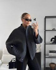 Black Wool Coat for Women, Oversized Wool Blend Jacket with Dropped Shoulders, Warm Winter Outerwear